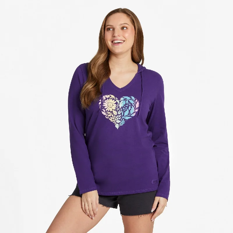 Life is Good Women's Floral Rainbow Heart LS Crusher Hooded Tee, Deep Purple Women’s Zip-up Hoodies