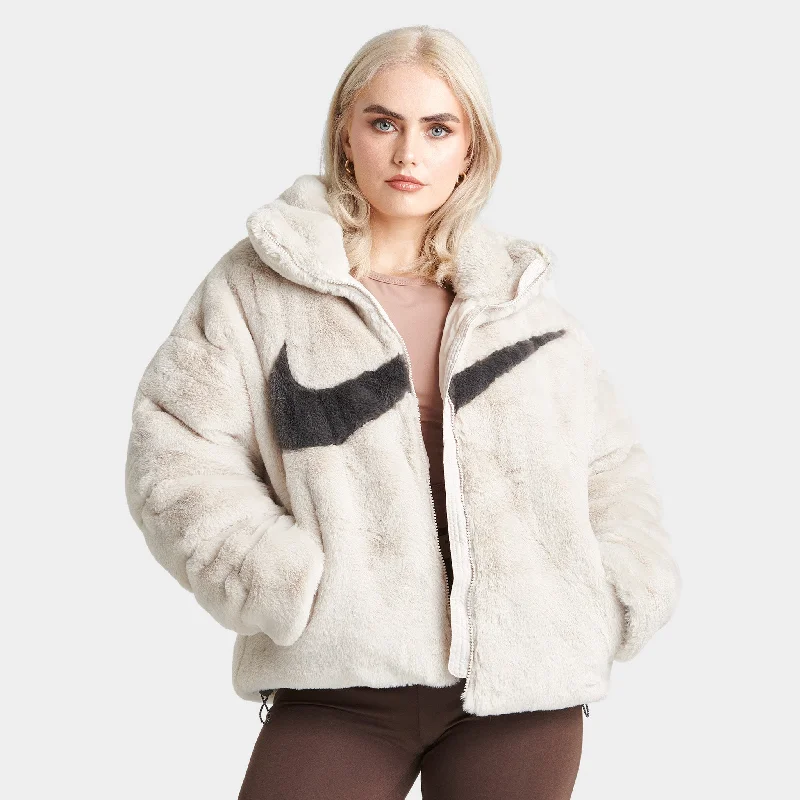 Nike Sportswear Women's Oversized Faux Fur Puffer Light Orewood Brown / Medium Ash Women's designer jackets