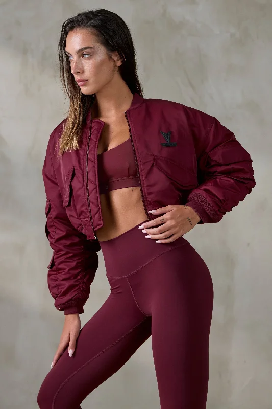 V_FLYTE BOXY BOMBER JACKET - Burgundy Women's minimalist jackets