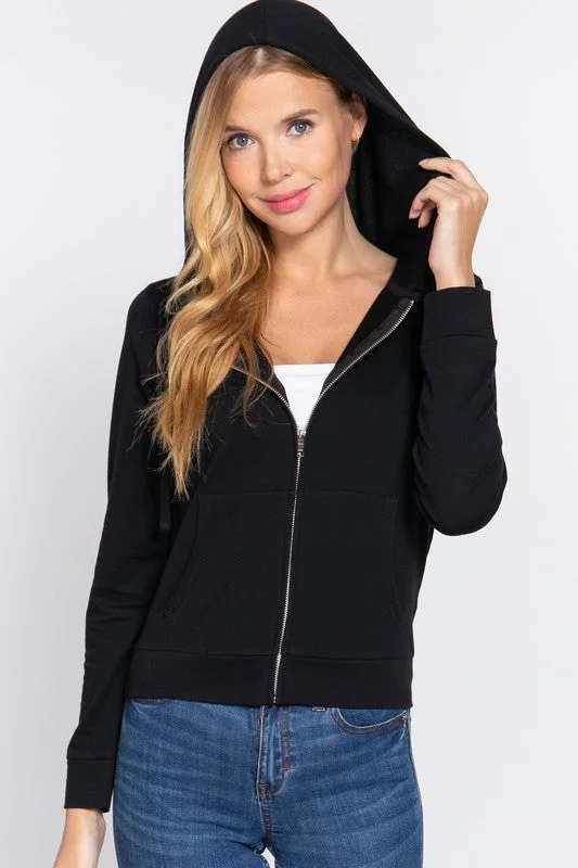 Solid Zip-Up Hoodie Pocket Jacket Comfortable Hoodie Sweatshirt