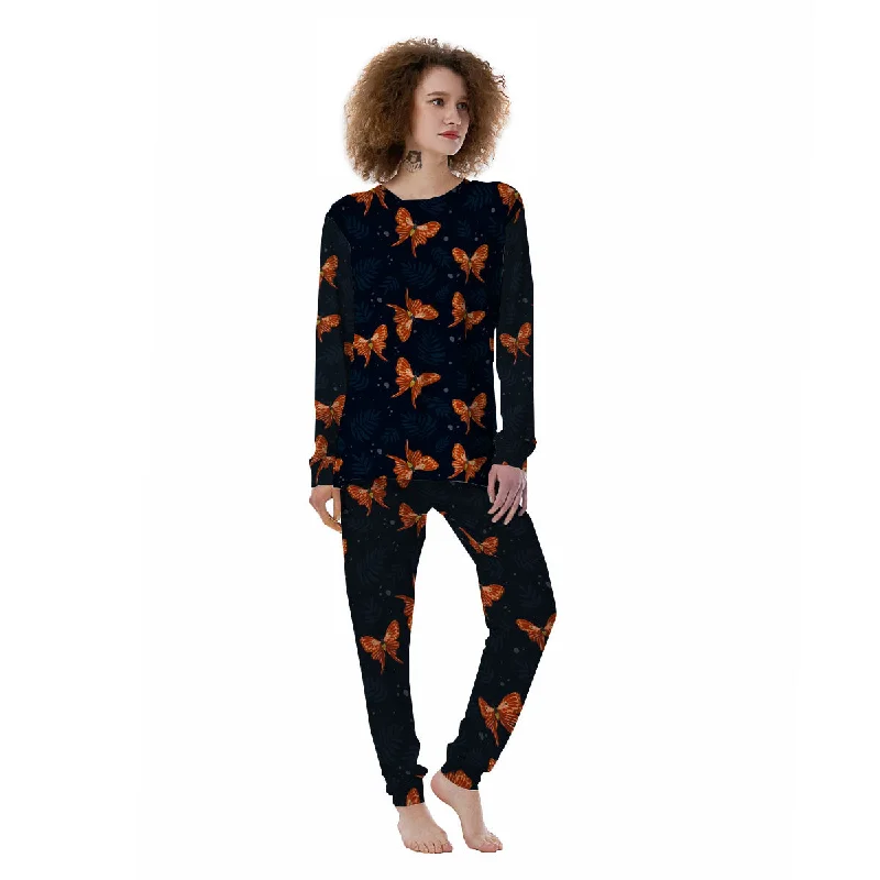 Orange Butterfly Monarch Print Pattern Women's Pajamas Men's pajama sets