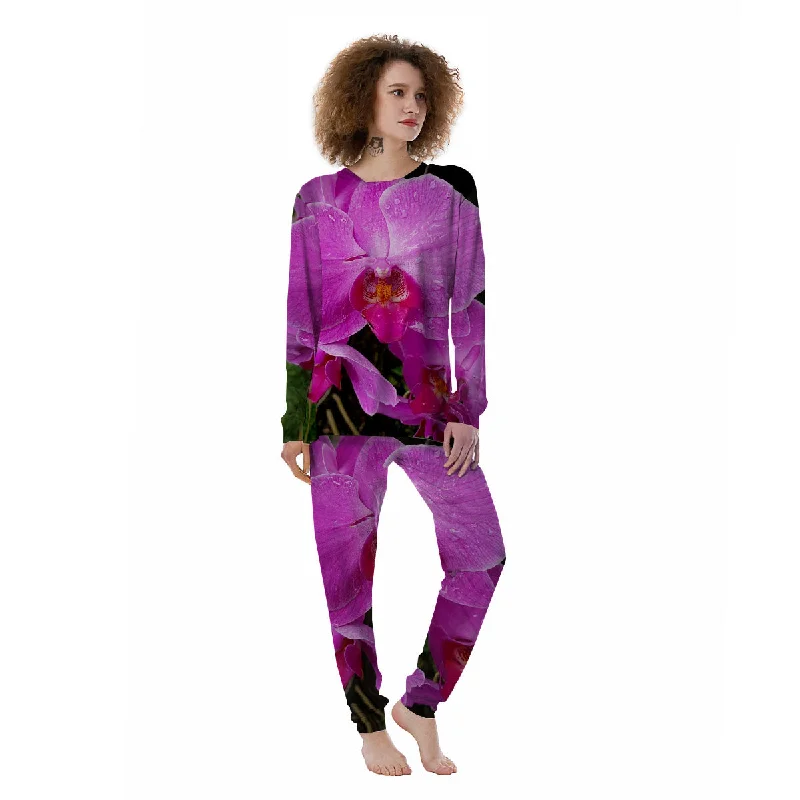 Orchid Flower Magenta Print Women's Pajamas Trendy pajama sets for women