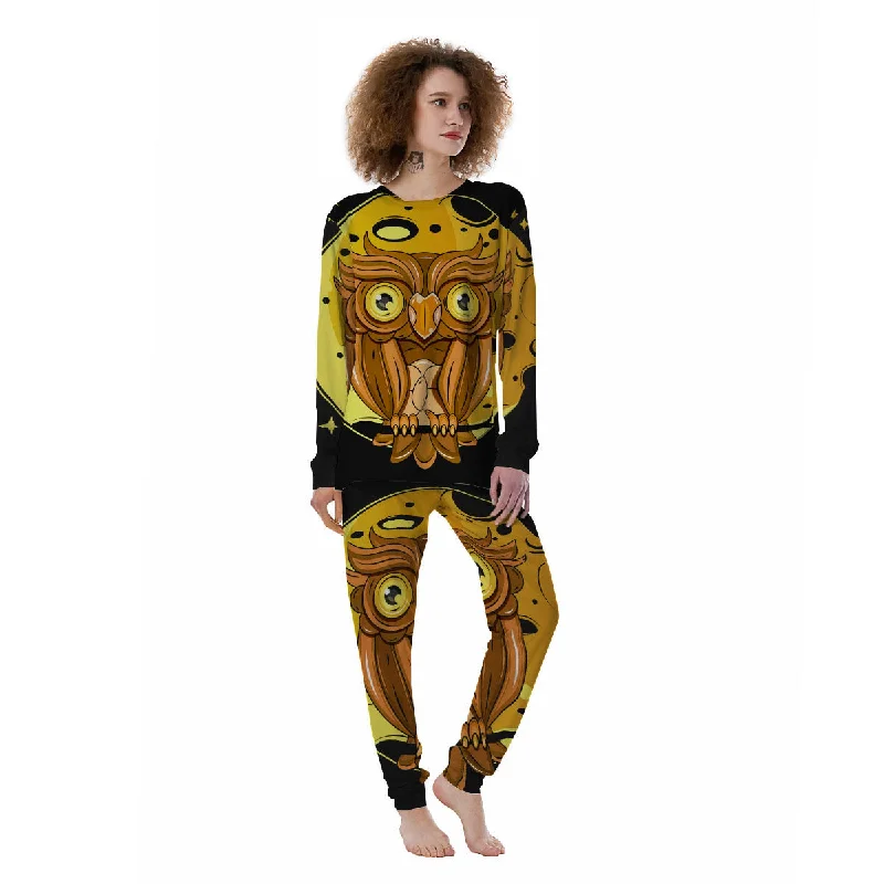 Owl At Night Print Women's Pajamas Pajama sets with pockets