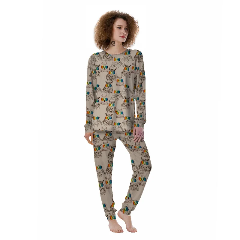 Owl Glasses Print Pattern Women's Pajamas Matching couple pajama sets