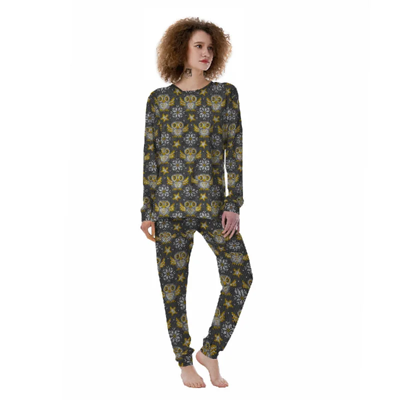 Owl Knitted Print Pattern Women's Pajamas Best pajama sets for relaxing weekends