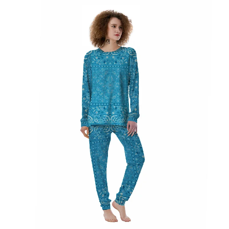 Paisley Bandana Light Blue Print Women's Pajamas Discounted pajama sets