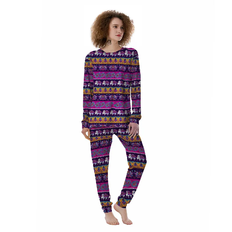 Paisley Elephant Hamsa Print Pattern Women's Pajamas Luxury pajama sets