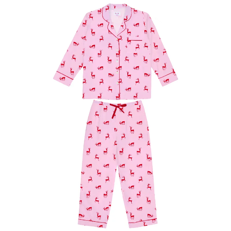 Women's Reindeer Pink Long PJ Set Affordable pajama sets