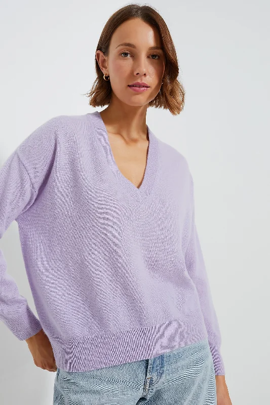 Lilac Cashmere Emma V-Neck Boyfriend Sweater Casual sweaters