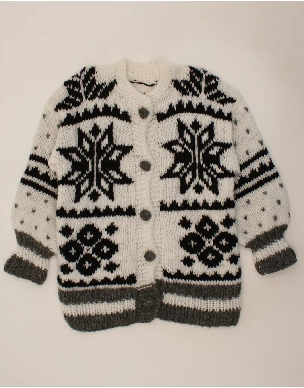 VINTAGE Womens Cardigan Sweater UK 18 XL White Fair Isle Boho-style sweaters