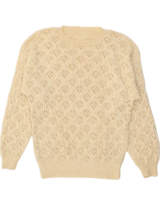 VINTAGE Womens Crew Neck Jumper Sweater UK 16 Large Beige Argyle/Diamond Thermal sweaters