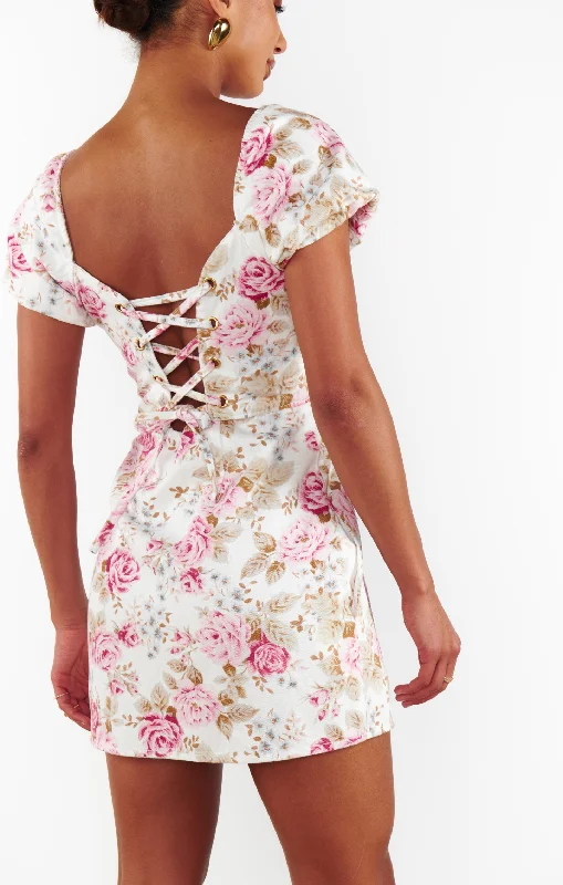 London Lace Up Dress ~ Lovely Roses Denim Beach mini dresses