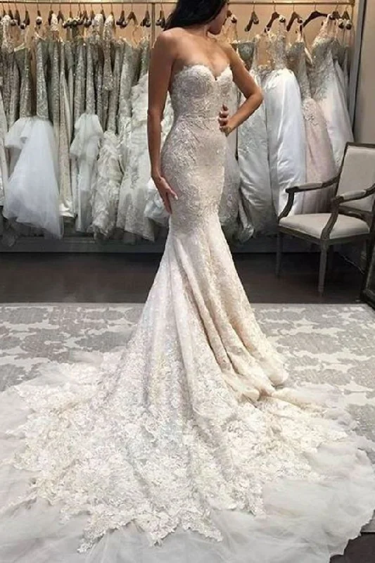 2024 Mermaid/Trumpet Sweetheart Tulle Wedding Dresses With Appliques PHQFQ9ND Formal Wedding Dress