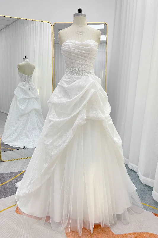 A-Line Court Train Printed Gauze Wedding Dress CW3235 Short Wedding Gown