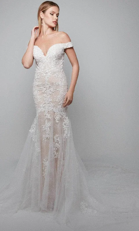 Alyce Paris 7086 - Embroidered Off-shoulder Wedding Dress Lace A-line Dress