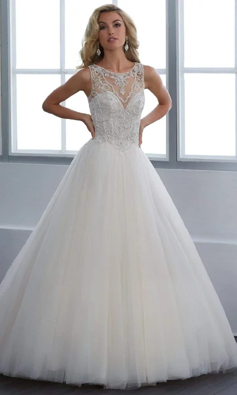 Christina Wu Brides - 15664 Beaded Illusion A-Line Gown With Chapel Train Illusion Neckline Gown