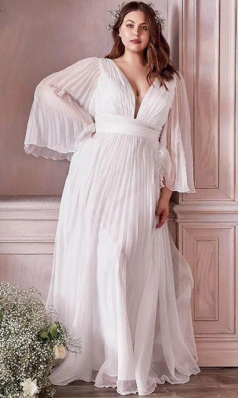 Cinderella Divine Bridal - Deep V-Neck Pleated Bridal Gown CD242WC - 1 pc Off White In Size 22 Available Soft Wedding Gown