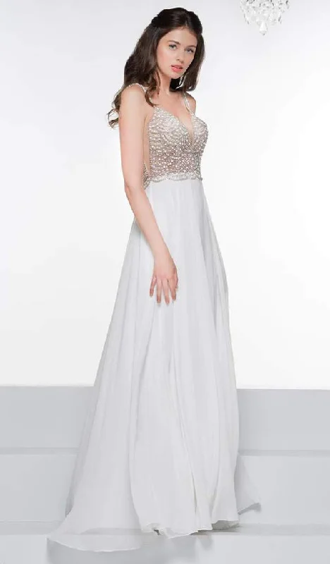 Colors Dress - Bead Embellished Plunging V-Neck A-Line Evening Gown G848 - 1 pc Off White In Size 14 Available Modern Bridal Gown