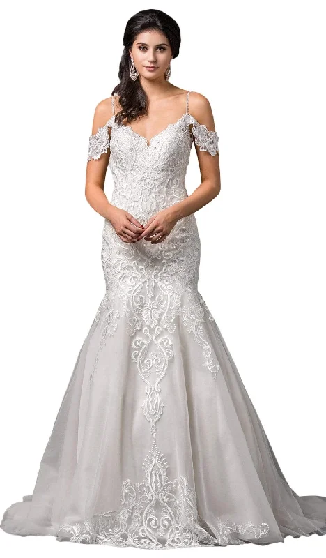 Dancing Queen Bridal - 100 Lace Embroidered Trumpet Wedding Dress Lace Sleeveless Dress