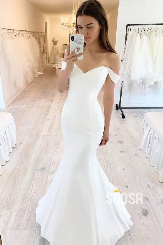 Mermaid/Trumpet Wedding Dress Unique Off-Shoulder Simple Wedding Gown QW2336 Off-shoulder Bridal Dress