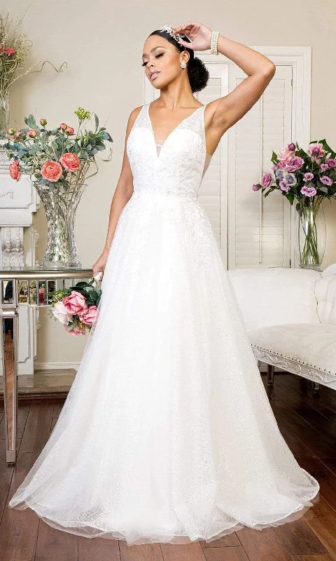 Elizabeth K - GL1906 Floral Embroidered A-Line Bridal Gown Silk Wedding Gown