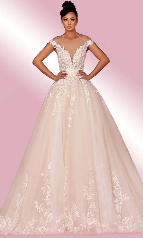 MNM Couture W2110 - Laced Off Shoulder Dress Crystal Wedding Dress