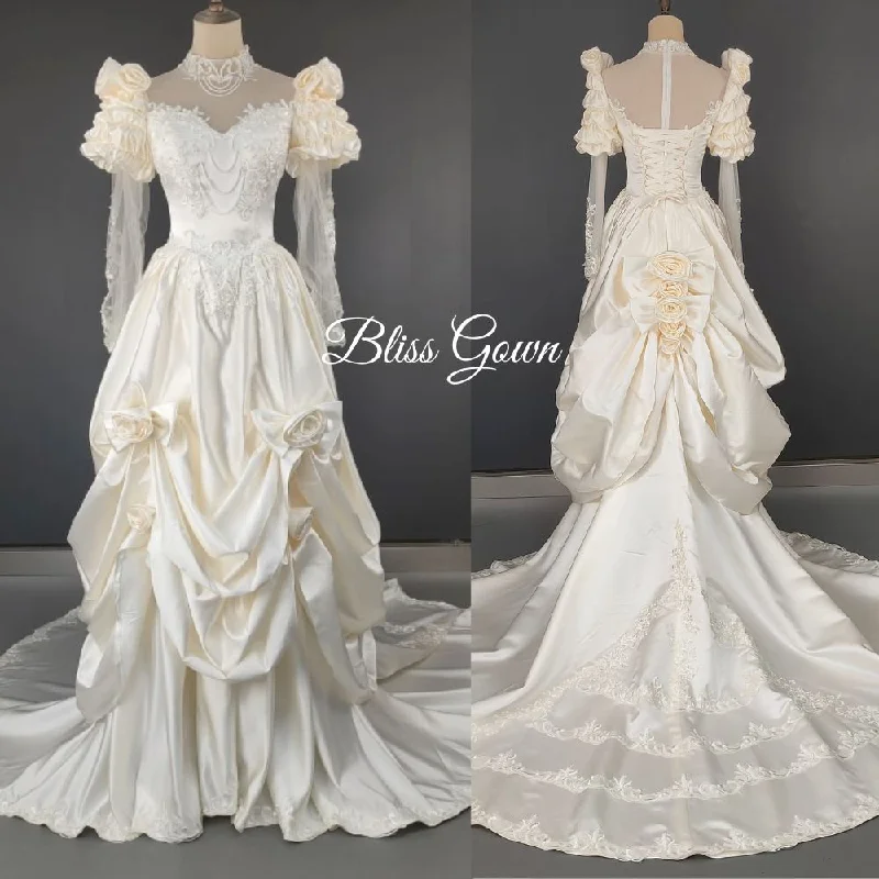 Pearled Applique Elegance Off-shoulder Wedding Gown