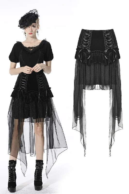 Gothic lace up velvet mesh high-low skirt KW196 Party unclassified skirts