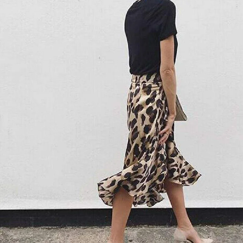 FashionSierra - Leopard Skirt Women Fashion Sexy Wrap Over Asymmetrical Calf Length Skirt Ladies Summer Casual High Waist Slim Skirts Sundress Soft fabric unclassified skirts