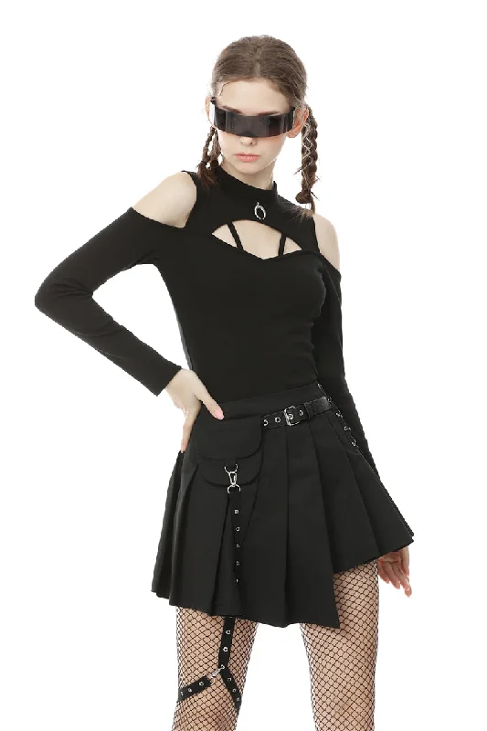 Punk rock locomotive irreqular pleated skirt KW195 Office unclassified skirts