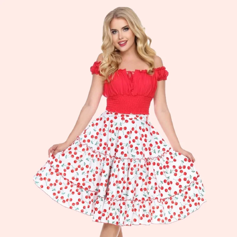 Sweet Cherry Cha Cha Skirt in White Dark color unclassified skirts