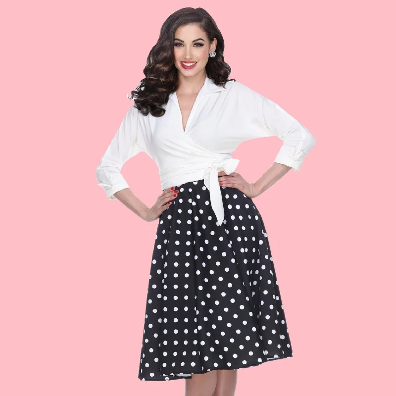 Swing Skirt in Black Polka Dot Metallic unclassified skirts