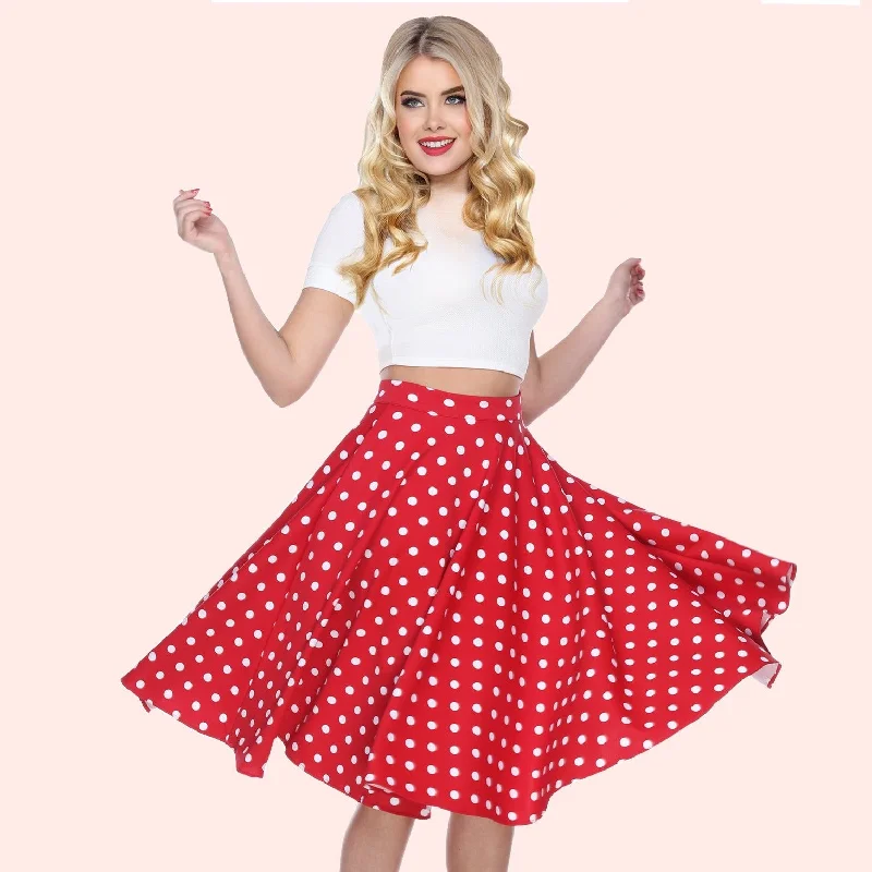 Swing Skirt in Red Polka Dot Monochrome unclassified skirts