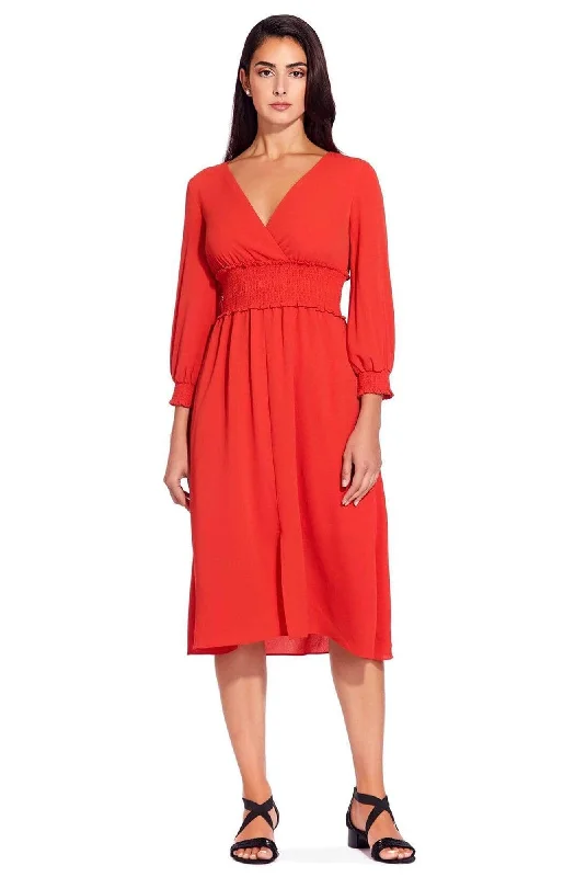 Adrianna Papell - AP1D103500 Long Sleeve V-neck Ruched A-line Dress Street style maxi dresses