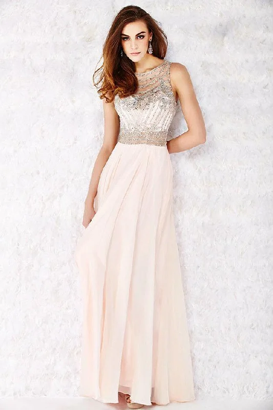 Angela & Alison  - 61056 Beaded Sleeveless Illusion Back A-Line Gown - 1 pc Blush in Size 6 Available Graduation party dresses