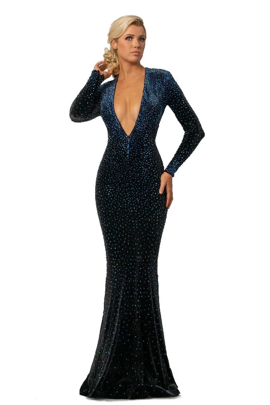 Johnathan Kayne - 2045 Embellished Long Sleeve V-neck Trumpet Dress H&M maxi dresses