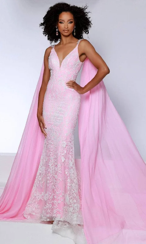 Johnathan Kayne 2826 - Long Cape Embroidered Prom Dress Minimalist maxi dresses