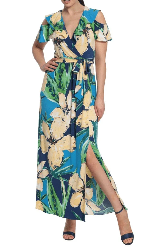 London Times T6230M - Cold Shoulder Floral Maxi Dress Boho maxi dresses