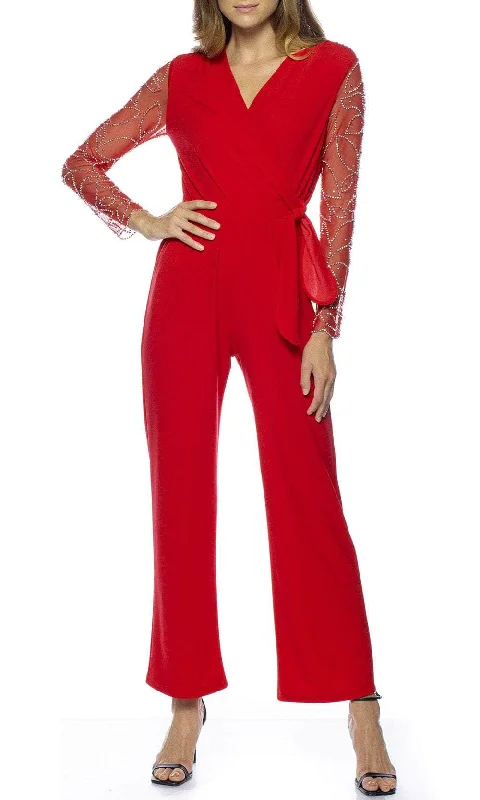 Marina 268040 - Embellished Long Sleeve V-Neck Jumpsuit Ruffled maxi dresses