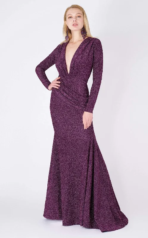 MNM Couture - L0002B Long Sleeve V-neck Trumpet Dress ASOS maxi dresses