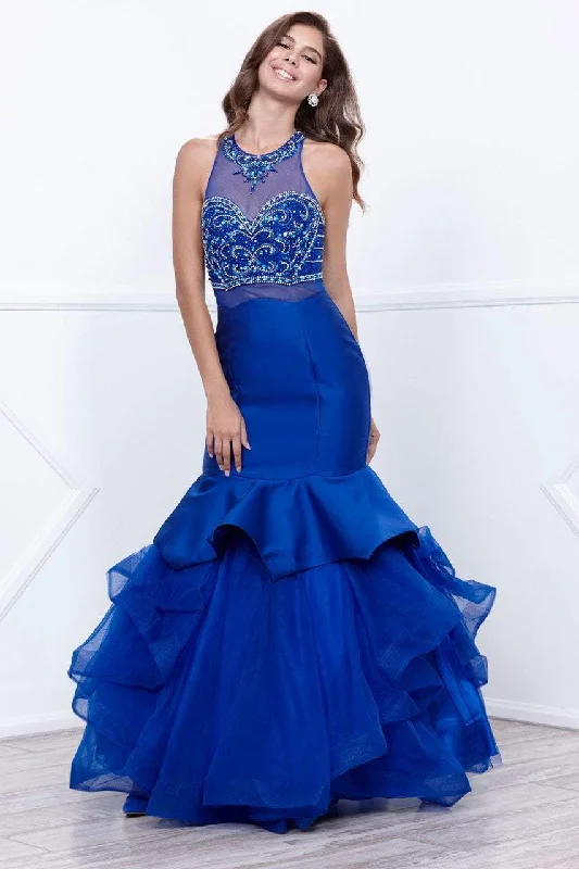 Nox Anabel Beaded Halter Long Mermaid Dress in Royal Blue 8332 Best maxi dresses for petites