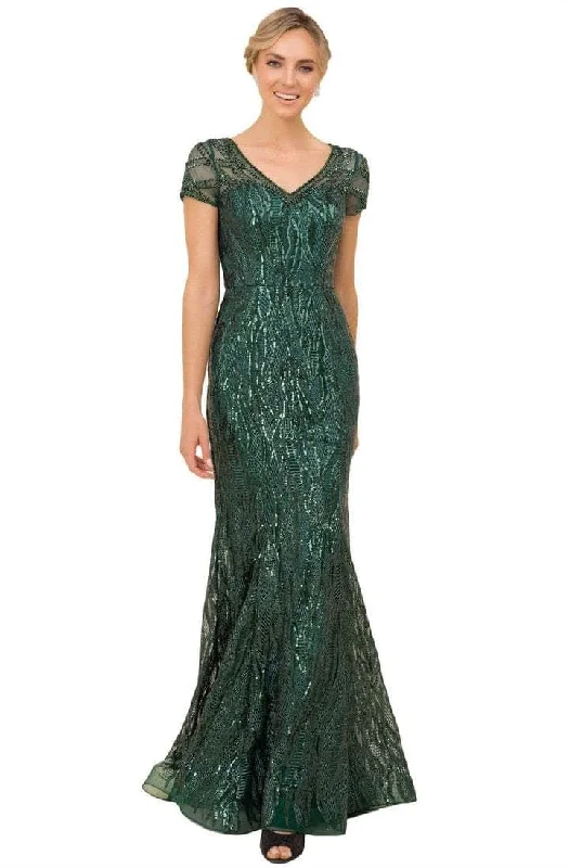 Nox Anabel - T419 Embellished Sheer Short Sleeve V-neck Long Dress - 1 pc Green In Size 12 Available Cotton maxi dresses