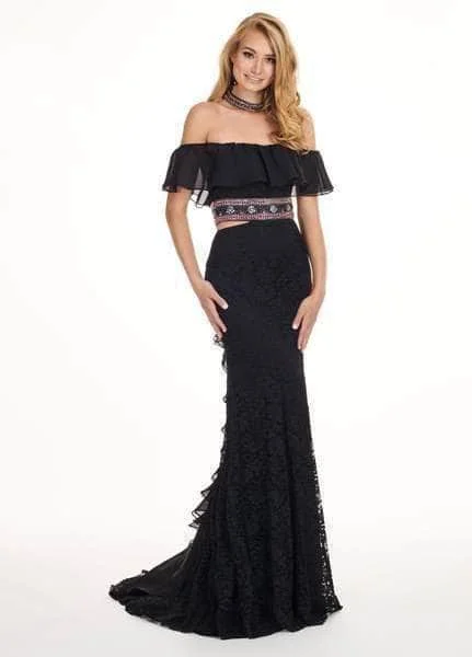 Rachel Allan - 6563 Sheer Ruffled Off-Shoulder Long Dress - 1 pc Black in Size 10 Available Anniversary maxi dresses