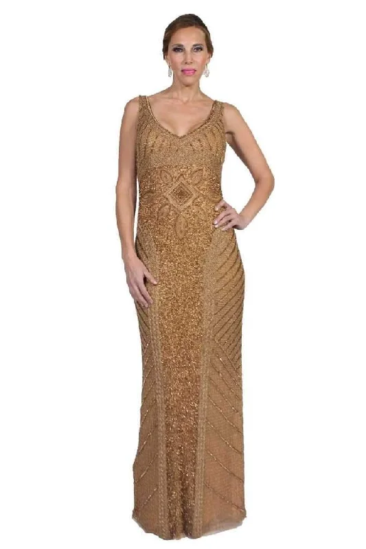 Theia Shining Gilded Mesh Long Dress 881772 - 1 Pc. Gold in size 8 Available Wrap maxi dresses