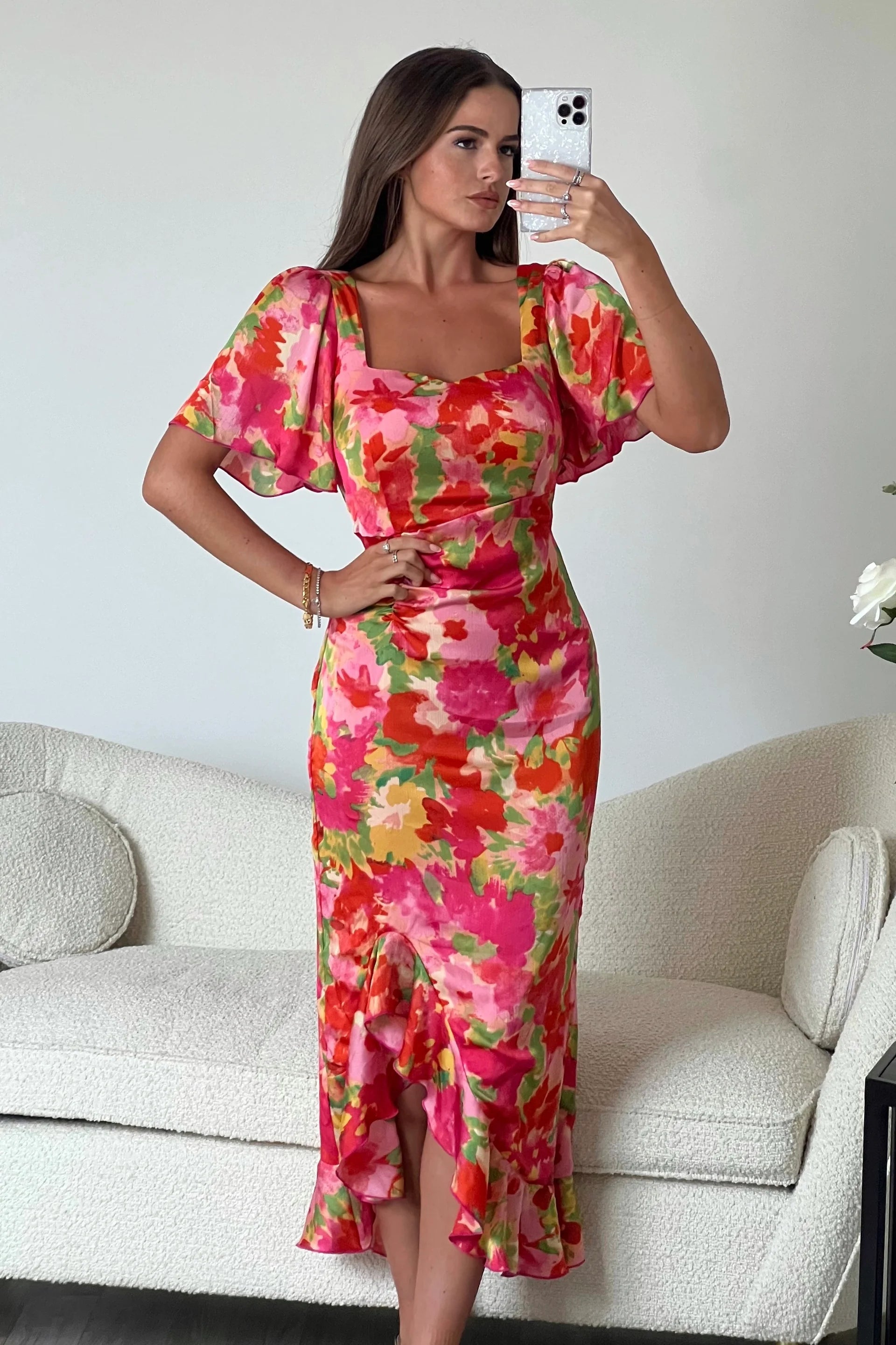 Girl In Mind Heidi Orange Floral Midi Dress Best midi dresses for summer vacation