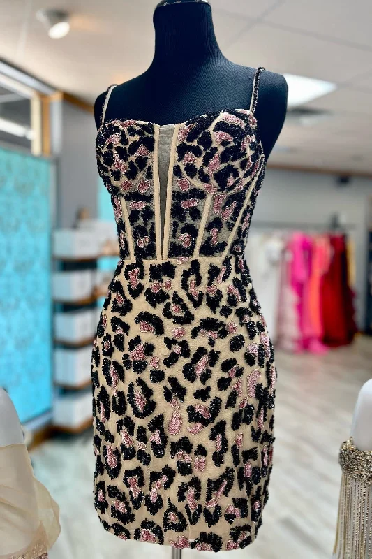 Leopard Print Sheath Straps Homecoming Dress Hot new arrivals in floral dresses