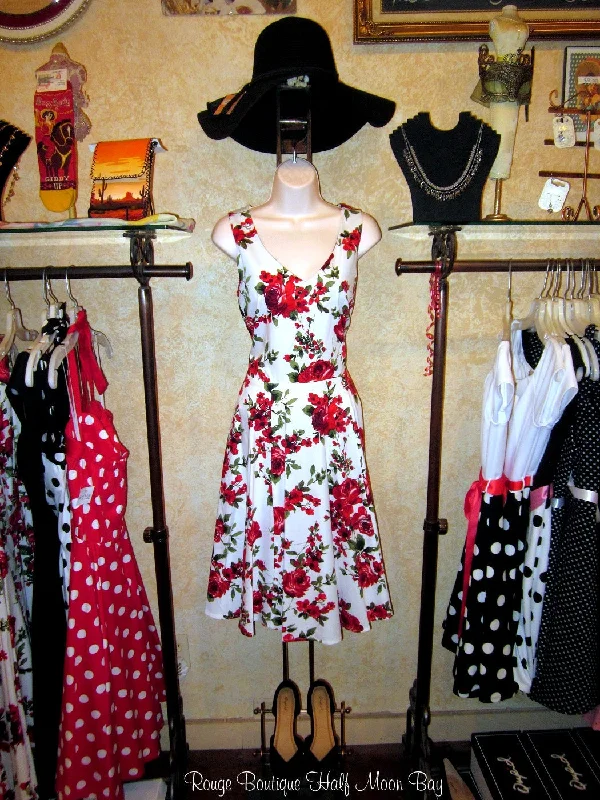 Red Floral Hostess Dress Comfortable floral dresses for everyday wear