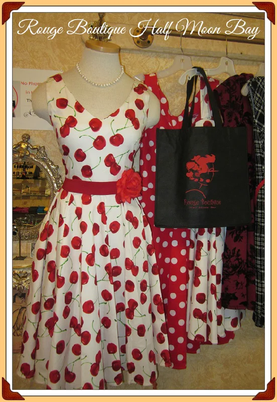 Retro Cherry Print Hostess Dress Discounted floral dresses