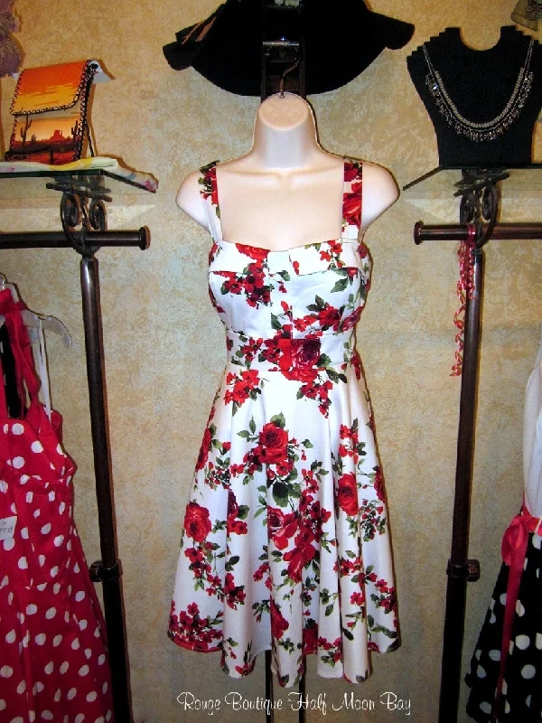 Retro red floral tie-back Hostess dress Women's trendy floral dresses sale