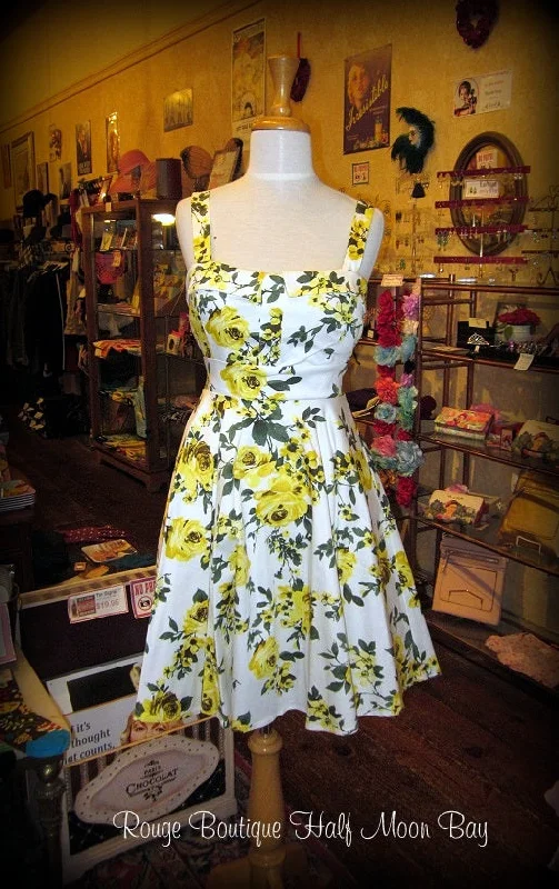 Retro tie-back Floral Hostess dress (yellow) Best floral dresses for outdoor weddings